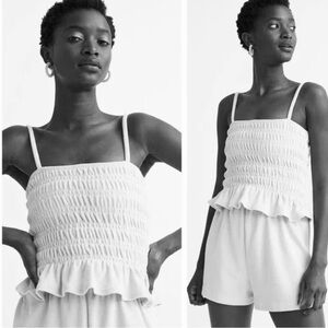 H&M Smocked Sleeveless Small White Square Neck Sleeveless Top Boho Festival